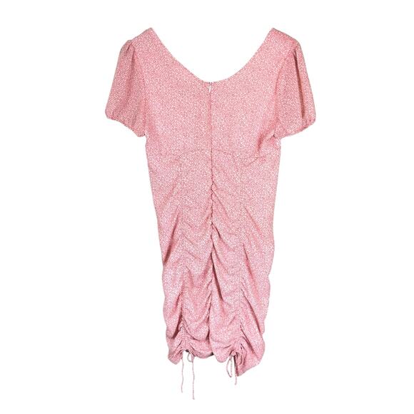 Native Daughters Red Pink Micro Floral Print Babydoll Ruched Dainty Mini Dress - Picture 8 of 10